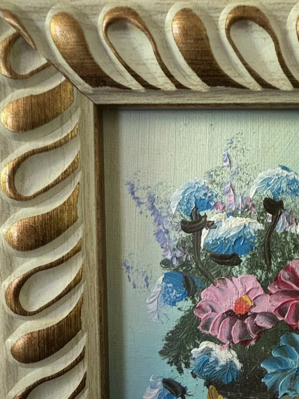 Vintage Signed Miniature Floral Oil Painting in Ornate Gilt Frame